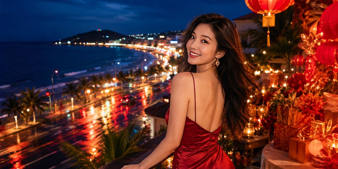 Khu vực giải trí casino bãi biển tại Phan Thiết với bầu không khí sôi động buổi tối